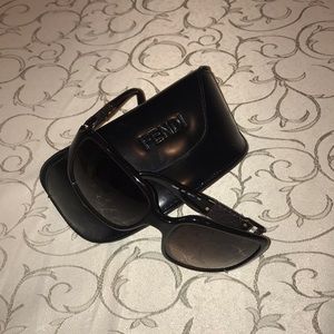 Fendi Sunglasses with Gold & Leather Stitch Detail